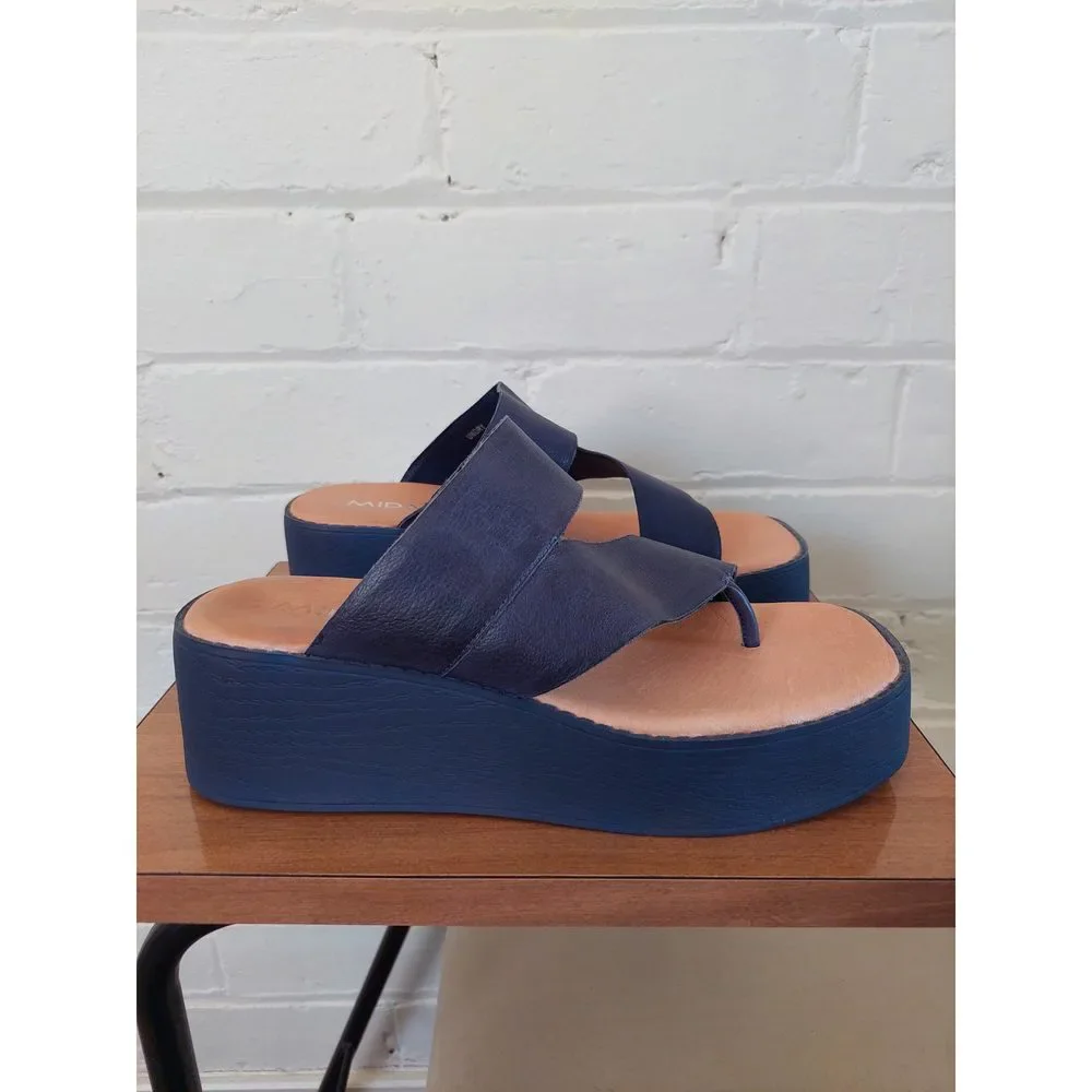 Midas Undry Dk Navy Blue Leather platform wedges, Size EU 38 / AU 7 - Picture 7 of 8